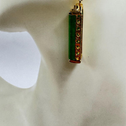 Vintage Green Jade Dangle Lucky Gold Earrings