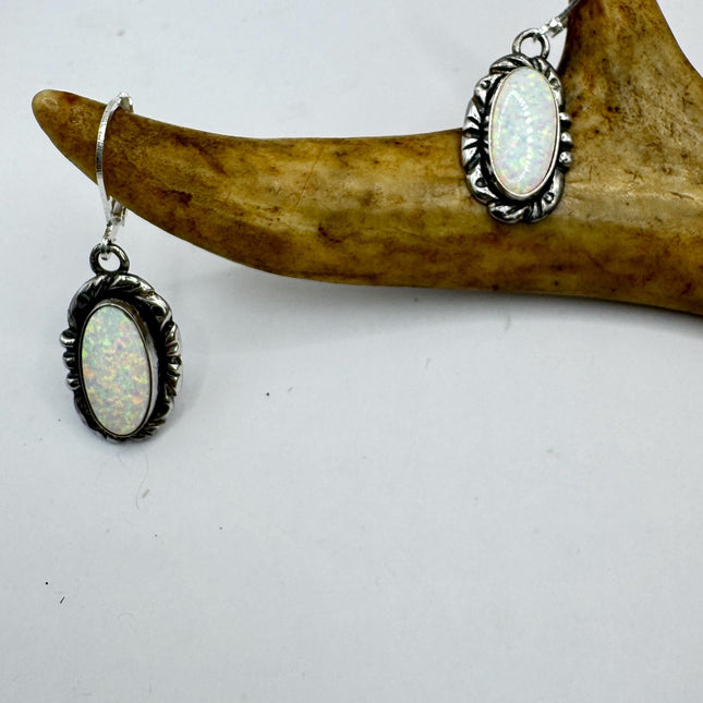 Vintage White Fire Opal lever back Earrings 925 Sterling Silver