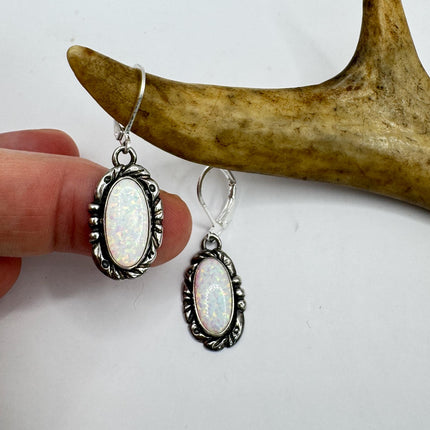Vintage White Fire Opal lever back Earrings 925 Sterling Silver