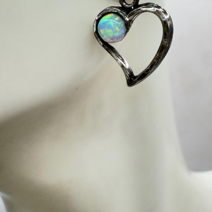 Vintage Heart White Fire Opal push back Earrings 925 Sterling Silver