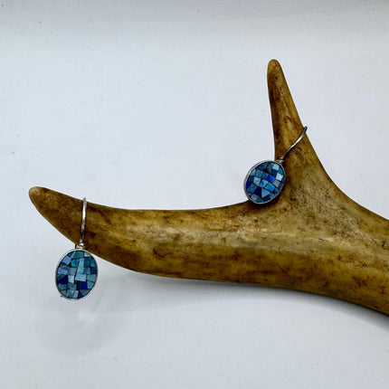 Vintage Blue Fire Opal Earrings 925 Sterling Silver