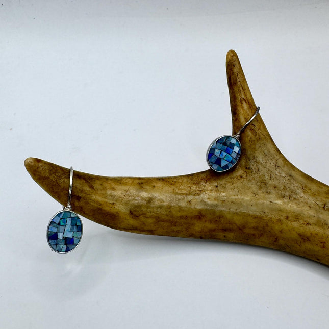 Vintage Blue Fire Opal Earrings 925 Sterling Silver