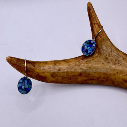 Vintage Blue Fire Opal Earrings 925 Sterling Silver