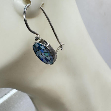 Vintage Blue Fire Opal Earrings 925 Sterling Silver