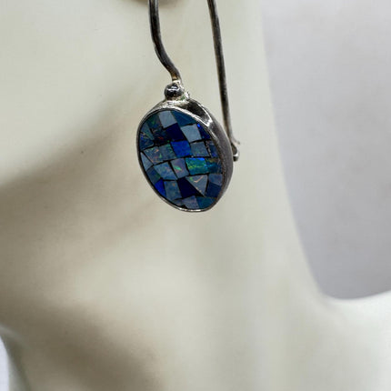 Vintage Blue Fire Opal Earrings 925 Sterling Silver