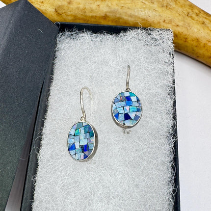 Vintage Blue Fire Opal Earrings 925 Sterling Silver