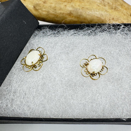 Vintage Opal Stud Earrings Gold Filled