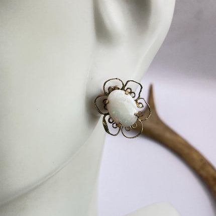 Vintage Opal Stud Earrings Gold Filled