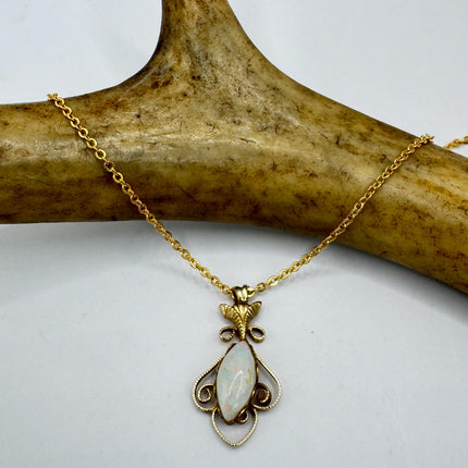 Vintage Tiny White Fire Opal Necklace Gold Filled