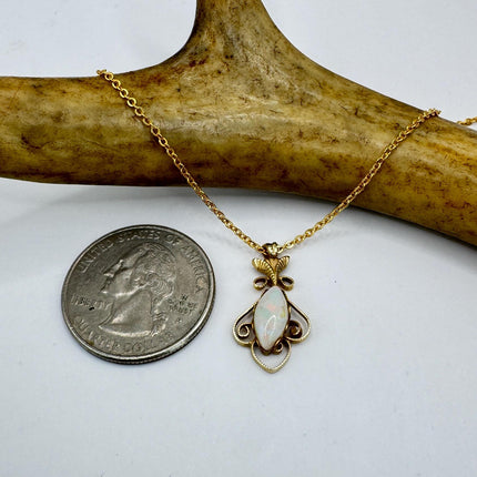Vintage Tiny White Fire Opal Necklace Gold Filled
