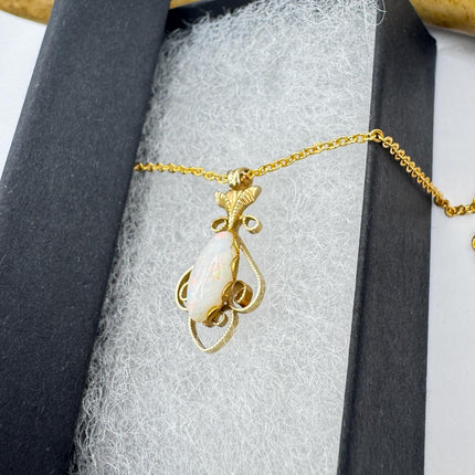 Vintage Tiny White Fire Opal Necklace Gold Filled