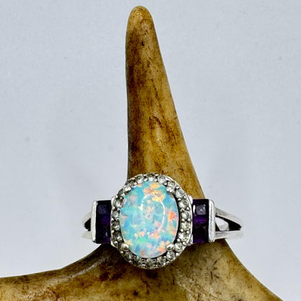 Vintage Purple Amethyst Ring Band Golden 925 Sterling Silver