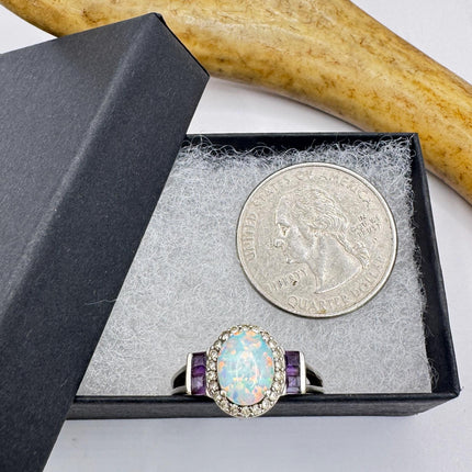 Vintage Purple Amethyst Ring Band Golden 925 Sterling Silver