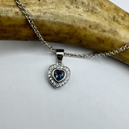 Vintage Heart Blue Mystic Topaz Sterling Silver Necklace