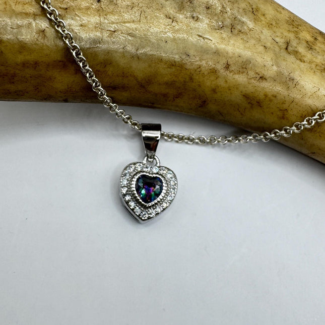 Vintage Heart Blue Mystic Topaz Sterling Silver Necklace