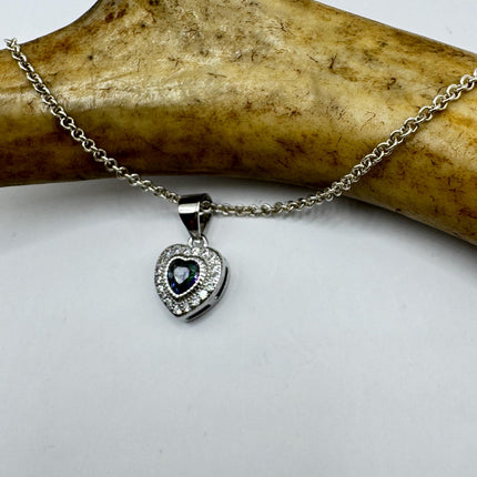 Vintage Heart Blue Mystic Topaz Sterling Silver Necklace