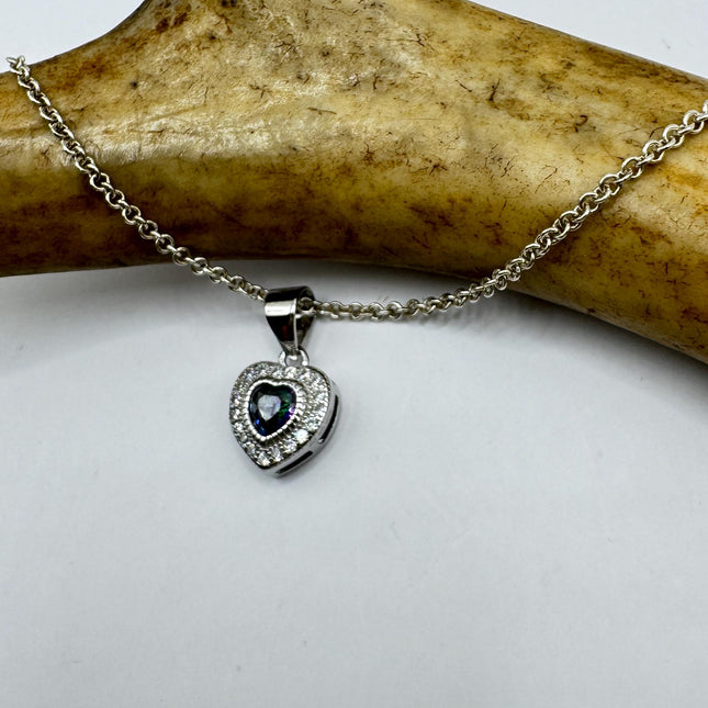 Mystic Topaz Necklace - Vintage Heart Pendant, Sterling Silver Chain, Blue Gemstone Jewelry-Necklaces-TomWayne Jewelers