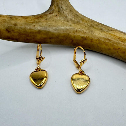 Vintage Gold Heart Hoop Earrings: Gold Filled