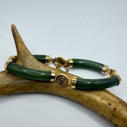 Green Jade Bracelet – Vintage Gold Filled 8 Inch Dainty Stacking Accessory-Bracelets-TomWayne Jewelers
