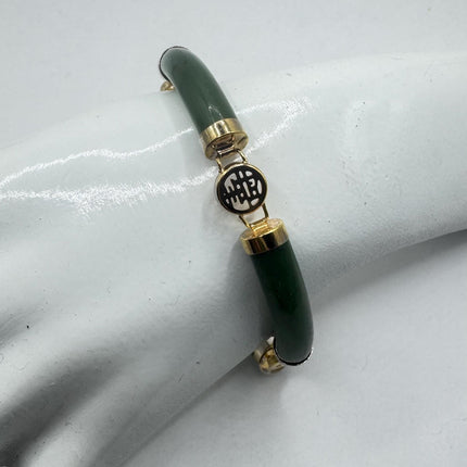 Green Jade Bracelet – Vintage Gold Filled 8 Inch Dainty Stacking Accessory-Bracelets-TomWayne Jewelers