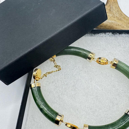 Green Jade Bracelet – Vintage Gold Filled 8 Inch Dainty Stacking Accessory-Bracelets-TomWayne Jewelers