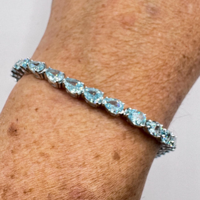 Vintage Blue Topaz CZ Bracelet 925 Sterling Silver