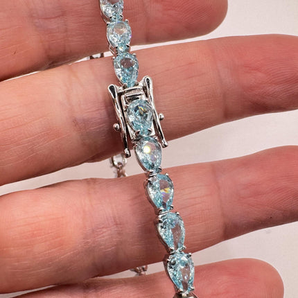 Vintage Blue Topaz CZ Bracelet 925 Sterling Silver