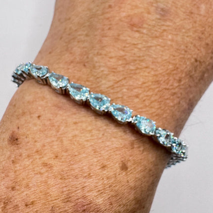 Vintage Blue Topaz CZ Bracelet 925 Sterling Silver