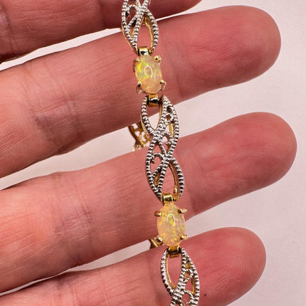 Vintage White Fire Opal Gemstone Golden 925 Sterling Silver