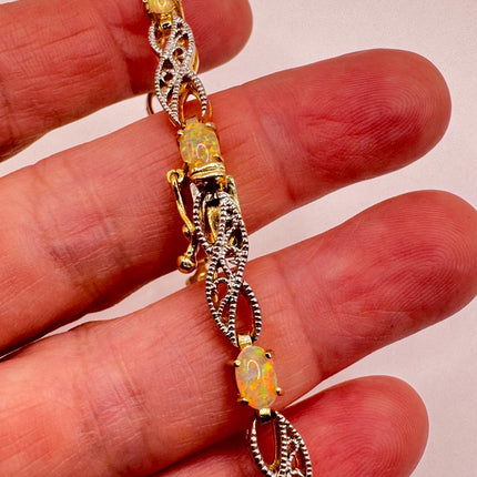 Vintage White Fire Opal Gemstone Golden 925 Sterling Silver