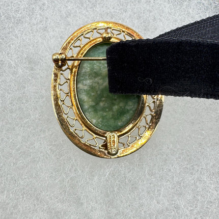Vintage Green Jade Brooch Pin on Gold Filled Black Velvet Choker - Minimal Everyday Accessory