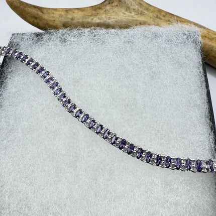 Amethyst Tennis Bracelet - Vintage Sterling Silver Purple Gemstone Jewelry-Bracelets-TomWayne Jewelers
