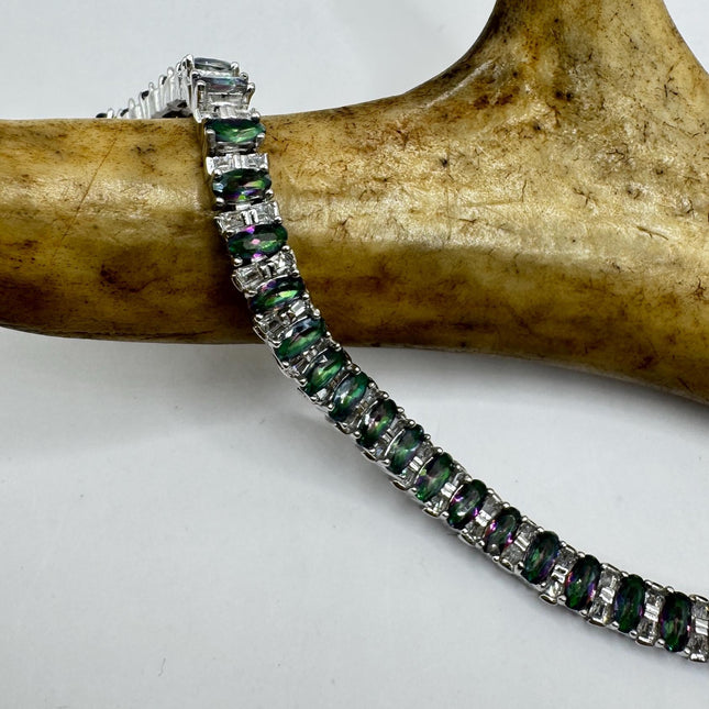 Vintage Green Lab Alexandrite 925 Sterling Silver Bracelet