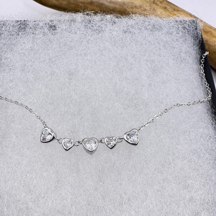 Vintage Clear Heart Cubic Zirconia Deco Choker 925 Sterling Silver Necklace