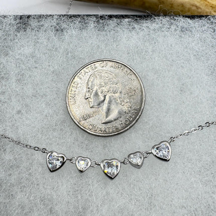 Vintage Clear Heart Cubic Zirconia Deco Choker 925 Sterling Silver Necklace