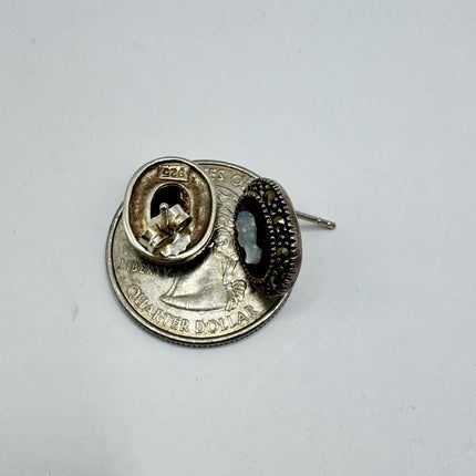 Vintage Black Onyx Cameo Earrings Marcasite 925 sterling silver