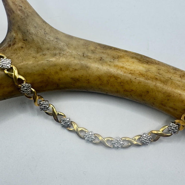 Vintage Diamond Chip Bracelet Golden 925 Sterling Silver