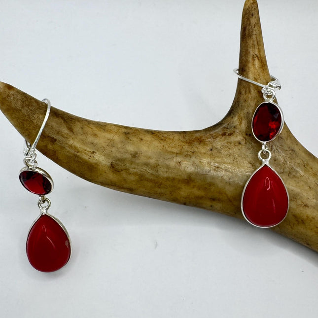 Red Coral Earrings Vintage Silver Dangle Drop Lightweight Chandelier Jewelry-Earrings-TomWayne Jewelers