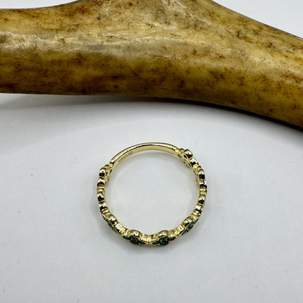 Vintage Sterling Silver Ring – Green Chrome Diopside Flower Gold Wedding Band-Rings-TomWayne Jewelers