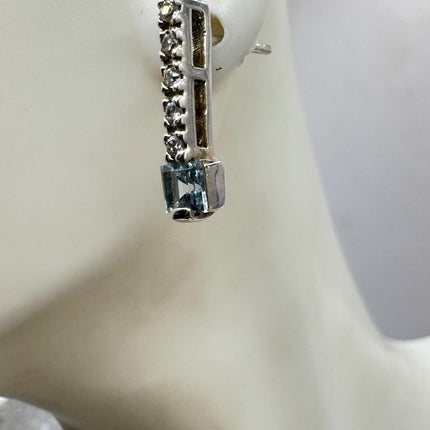 Vintage Blue Topaz & Sapphire 925 Sterling Silver earrings