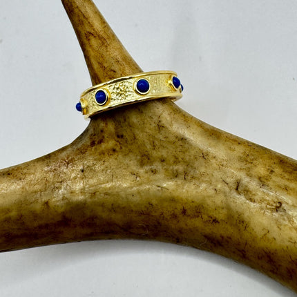 Vintage Blue Lapis Ring Band Gold 925 Sterling Silver