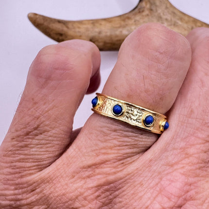 Vintage Blue Lapis Ring Band Gold 925 Sterling Silver