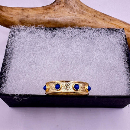 Vintage Blue Lapis Ring Band Gold 925 Sterling Silver