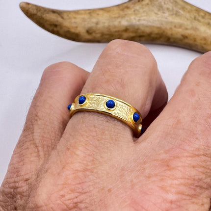 Vintage Blue Lapis Ring Band Gold 925 Sterling Silver