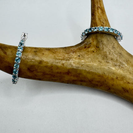 Vintage Blue Topaz 925 Sterling Silver Hoop Earrings