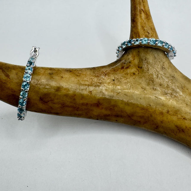 Vintage Blue Topaz 925 Sterling Silver Hoop Earrings