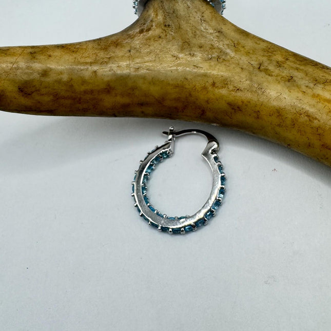 Blue Topaz Hoop Earrings - Vintage 925 Sterling Silver Rhodium Finish Hoops-Earrings-TomWayne Jewelers