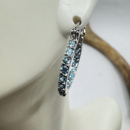 Vintage Blue Topaz 925 Sterling Silver Hoop Earrings