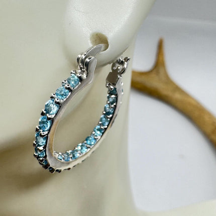 Vintage Blue Topaz 925 Sterling Silver Hoop Earrings