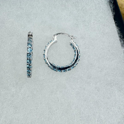 Vintage Blue Topaz 925 Sterling Silver Hoop Earrings
